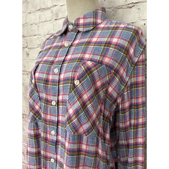 Dept B Barbour Womens Pink Plaid Button-Up Long Sleeve Shirt Linen Blend Size S - Picture 2 of 6